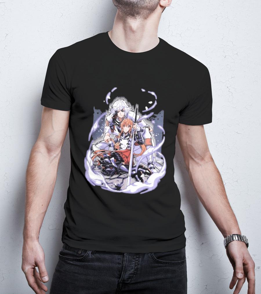 Tragic Couple Heart Anime Fantasy Duo With Sword And Armor T-Shirt