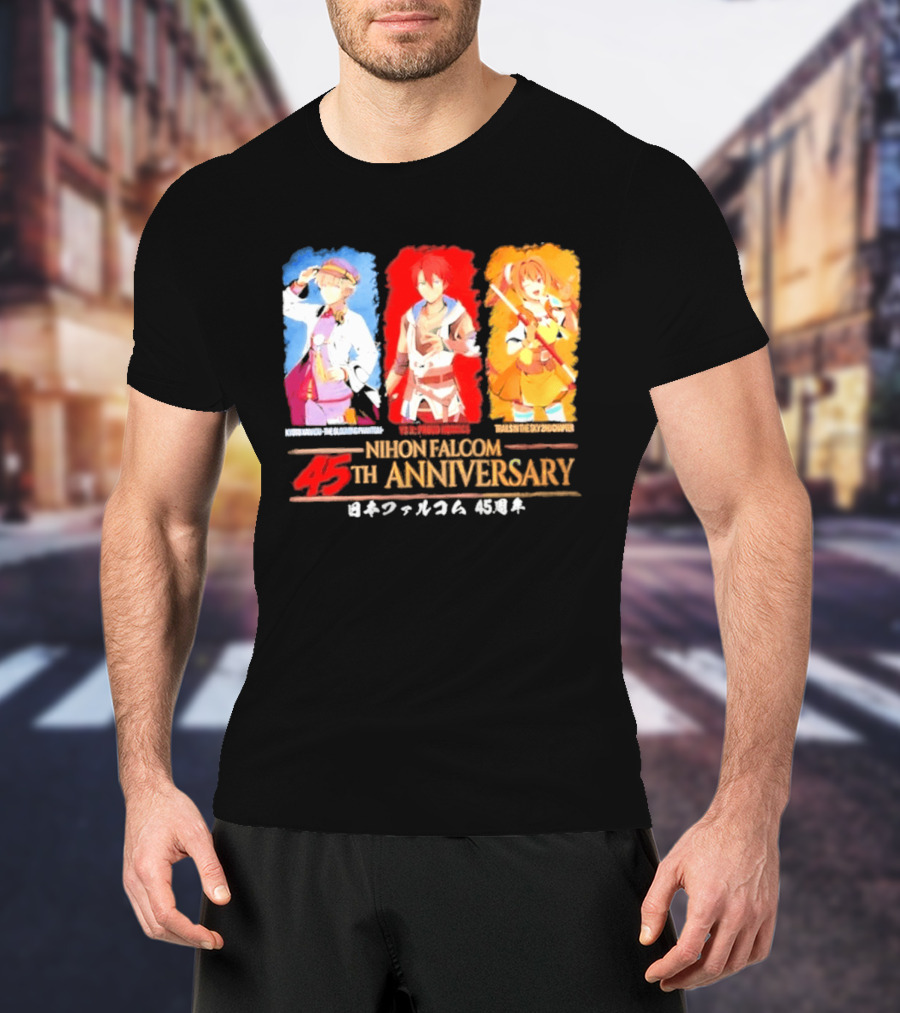 Nihon Falcom 45th Anniversary Characters Illustration In Japanese T-Shirt