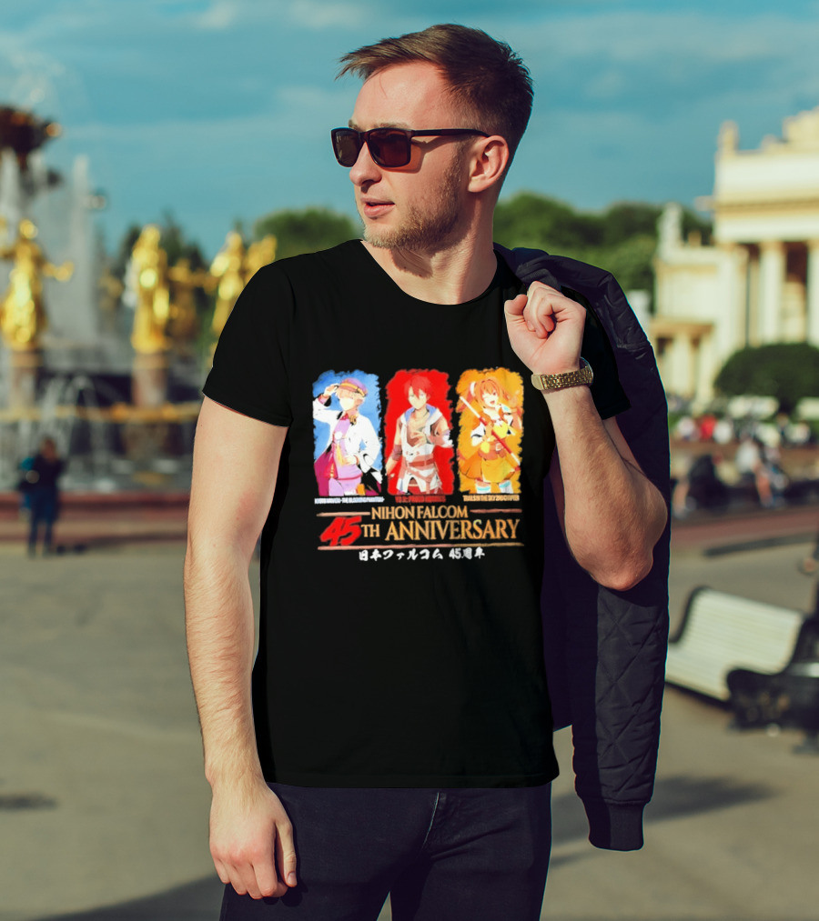 Nihon Falcom 45th Anniversary Characters Illustration In Japanese T-Shirt