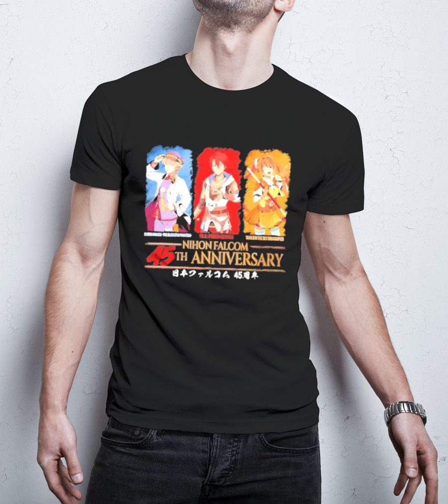 Nihon Falcom 45th Anniversary Characters Illustration In Japanese T-Shirt