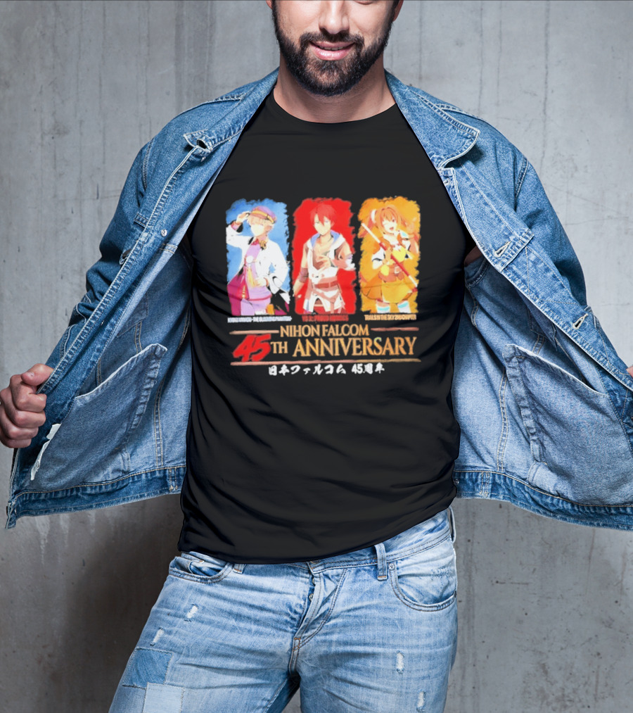 Nihon Falcom 45th Anniversary Characters Illustration In Japanese T-Shirt