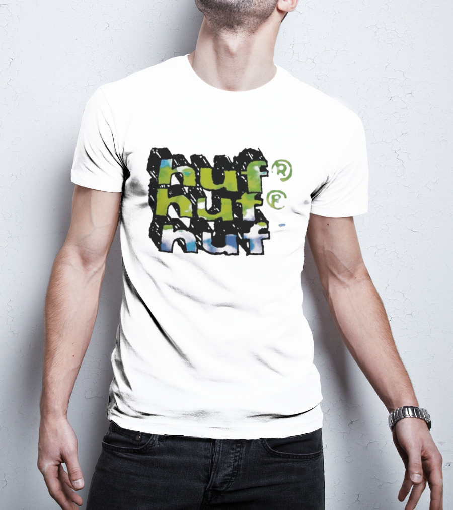 Huf Hand Stacked Triple Logo Green Blue Black T-Shirt