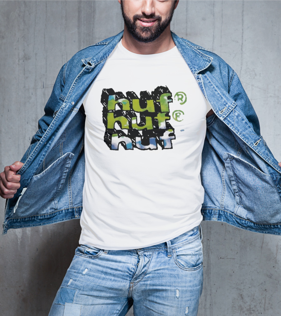 Huf Hand Stacked Triple Logo Green Blue Black T-Shirt