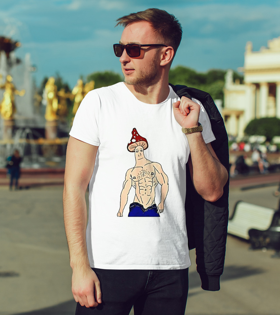 Wojak Shroomjak Buff Gym Meme Mushroom Head T-Shirt