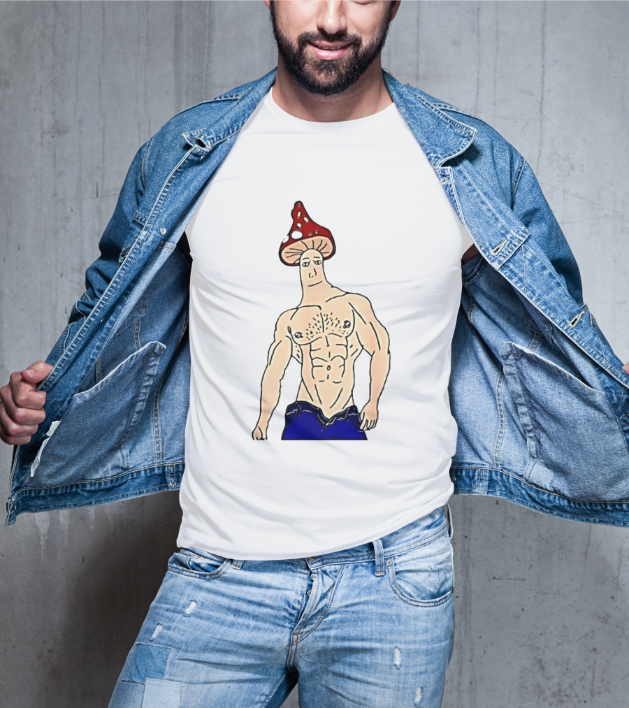 Wojak Shroomjak Buff Gym Meme Mushroom Head T-Shirt