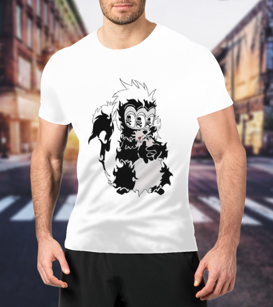 Three Eyed Skunk With Skull Eyes Surreal Creature T-Shirt