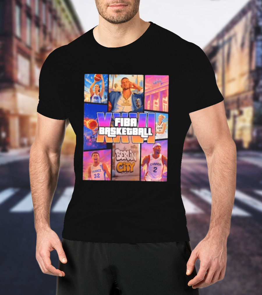 FIBA Basketball XXVII Berlin City Caitlin Clark USA Victor Wembanyama France Shai Gilgeous Alexander Canada T-Shirt