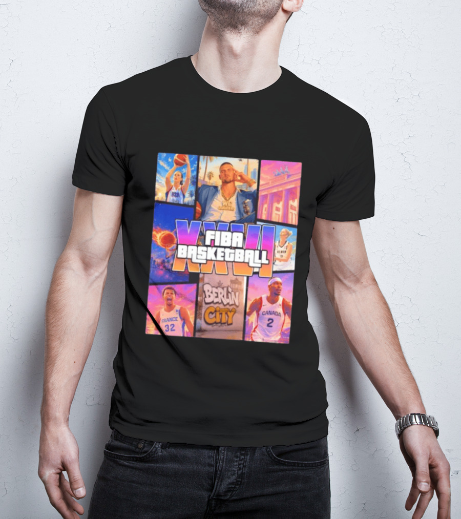 FIBA Basketball XXVII Berlin City Caitlin Clark USA Victor Wembanyama France Shai Gilgeous Alexander Canada T-Shirt