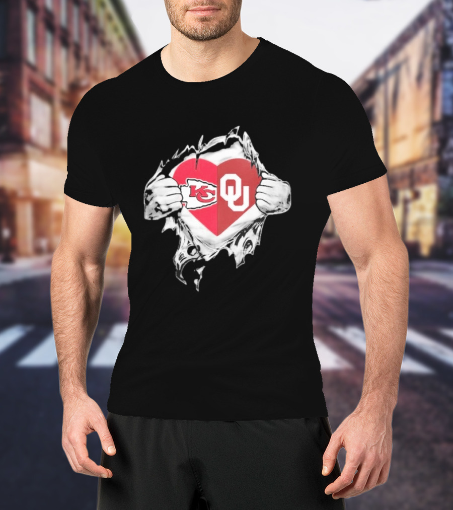 Chiefs X Sooners It's In My Heart Kansas City Oklahoma Football Fan Collaboration T-Shirt