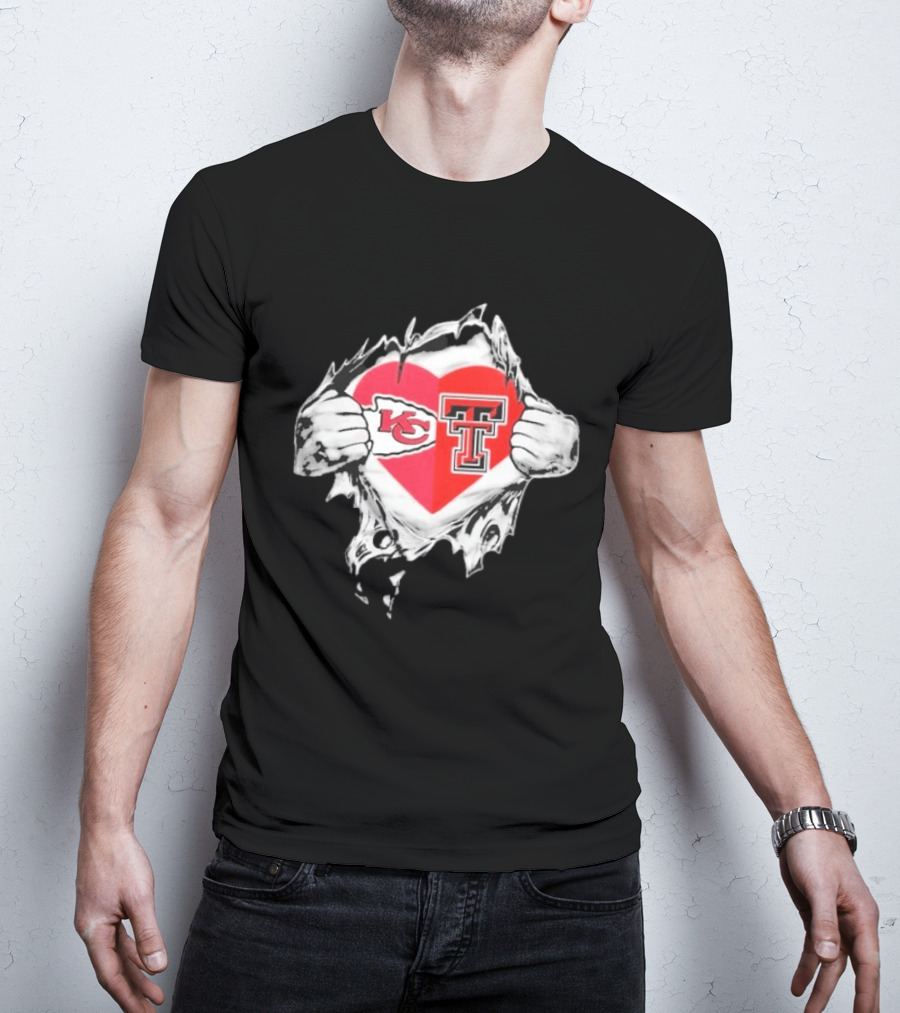 Chiefs Texas Tech Red Raiders Heart Emblem Torn Reveal T-Shirt