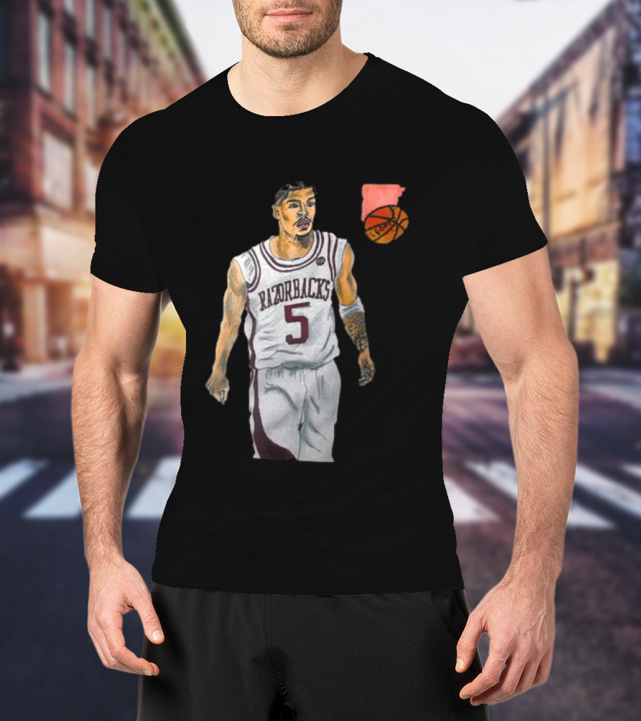 Razorbacks Number 5 Basketball Player Artwork Exclusively D To The A T-Shirt