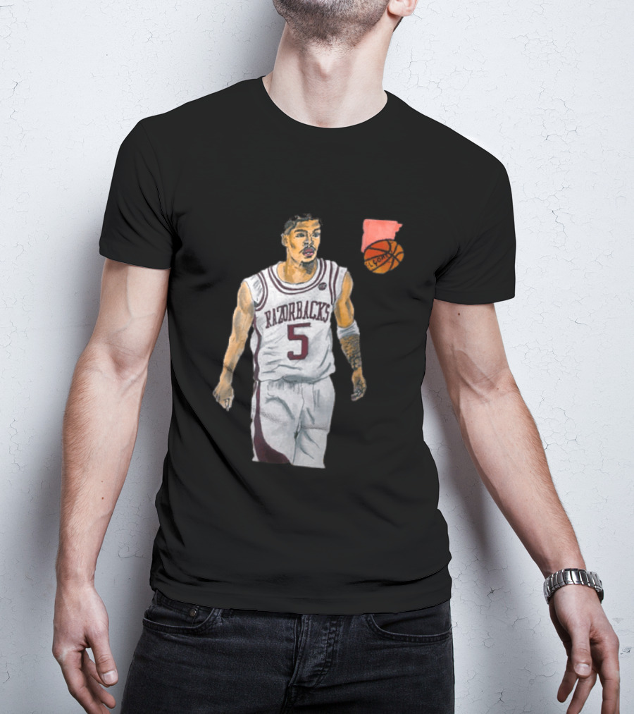 Razorbacks Number 5 Basketball Player Artwork Exclusively D To The A T-Shirt