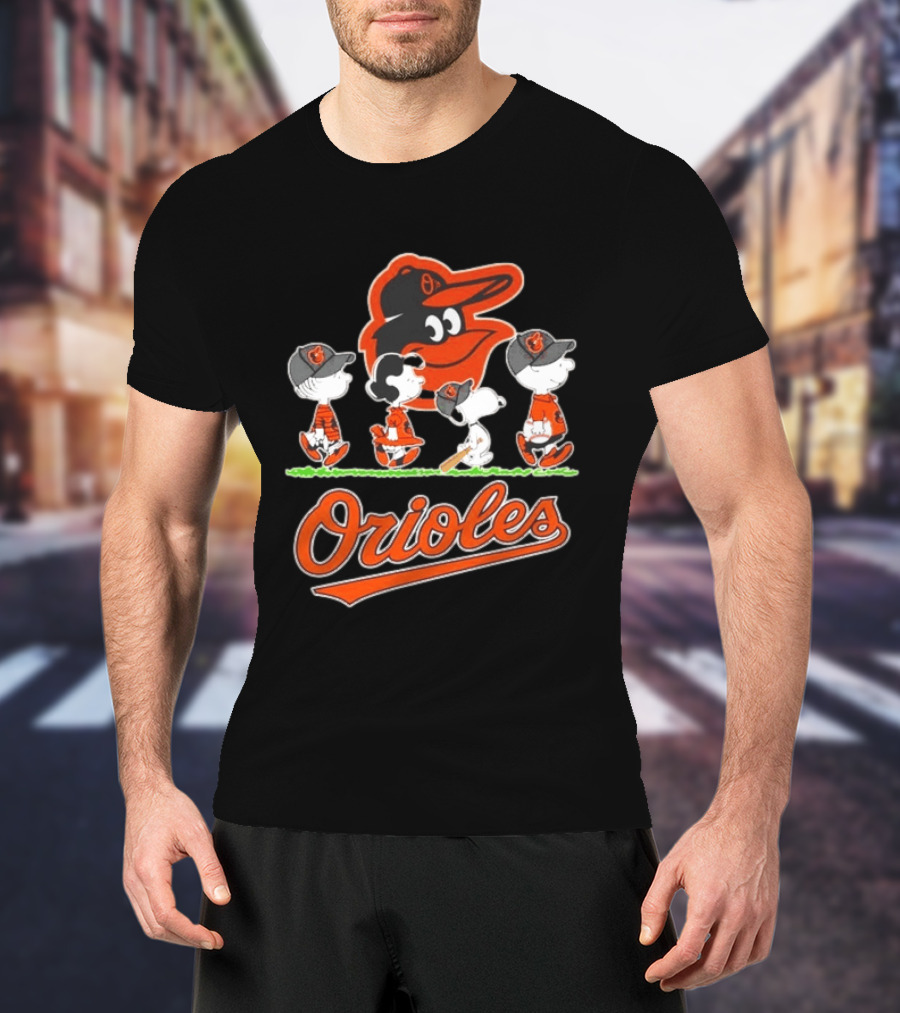Orioles Peanuts Characters Snoopy Charlie Brown Lucy Baseball T-Shirt
