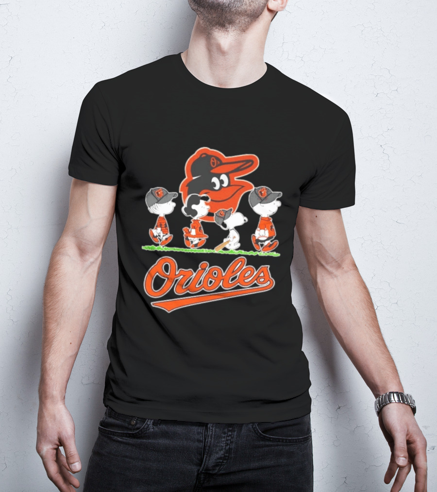 Orioles Peanuts Characters Snoopy Charlie Brown Lucy Baseball T-Shirt