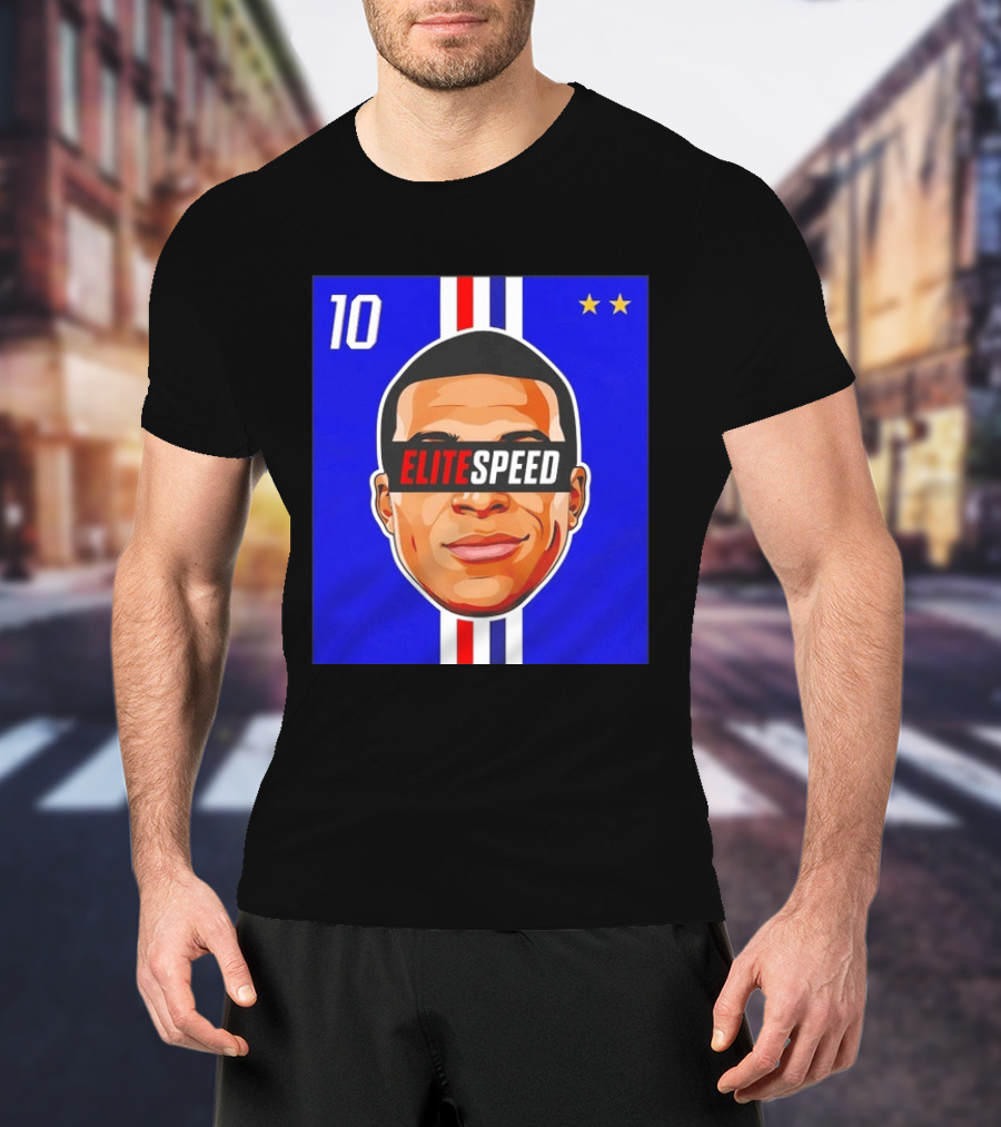10 Kylian Mbappe Elite Speed France Football Big Head Two Stars T-Shirt