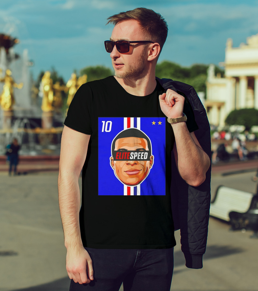 10 Kylian Mbappe Elite Speed France Football Big Head Two Stars T-Shirt