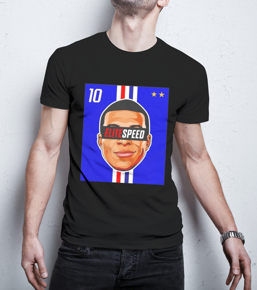 10 Kylian Mbappe Elite Speed France Football Big Head Two Stars T-Shirt