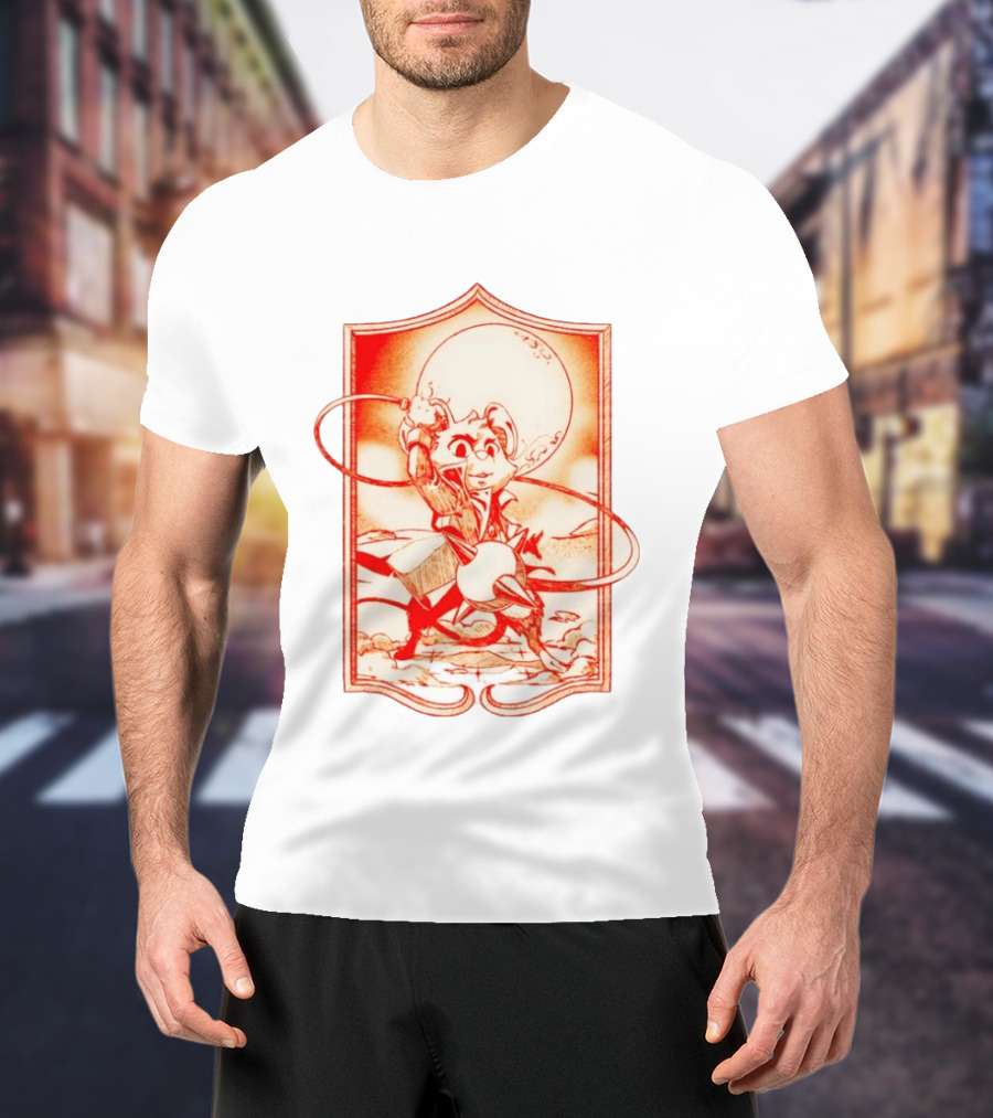 Biker Mice From Mars Throttle Wielding Flail Against Moonlit Backdrop T-Shirt