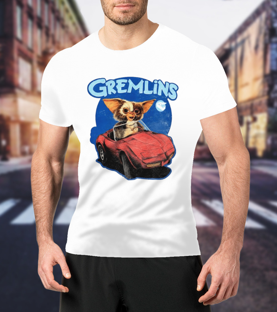 Gizmo Gremlins Driving Red Sports Car Retro Movie Fan T-Shirt