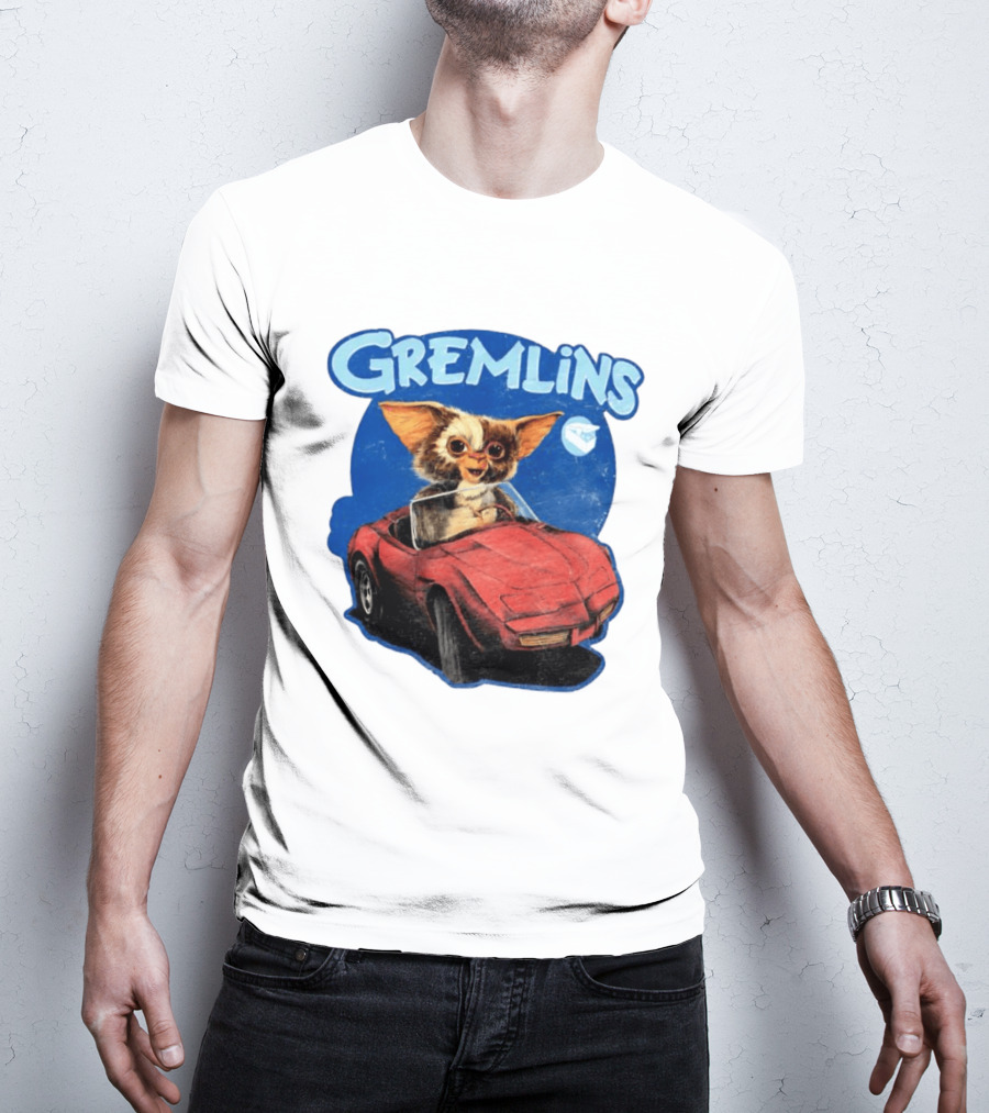 Gizmo Gremlins Driving Red Sports Car Retro Movie Fan T-Shirt