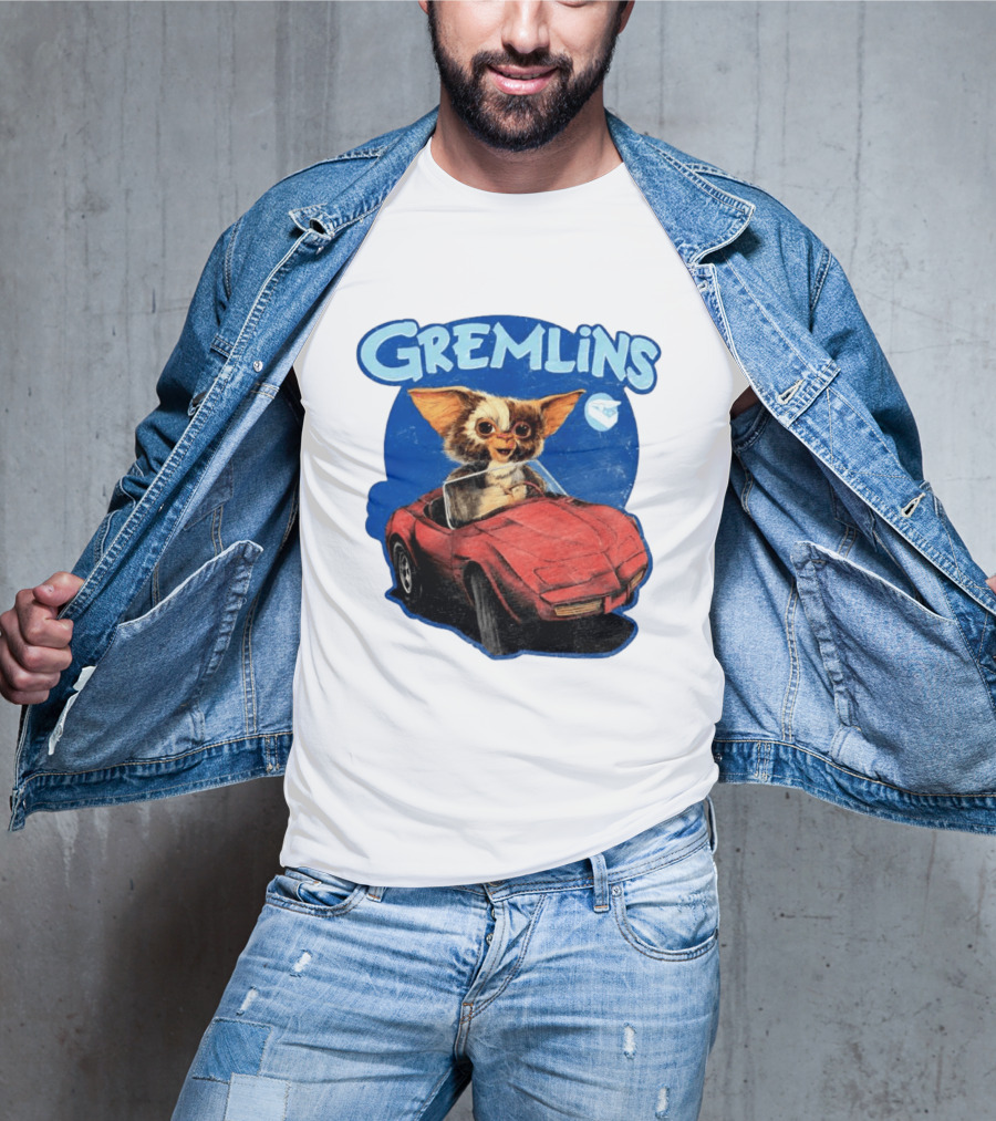 Gizmo Gremlins Driving Red Sports Car Retro Movie Fan T-Shirt