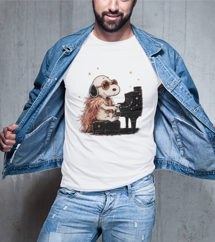 Snoopy Elton John Playing Piano Under Starry Nights T-Shirt