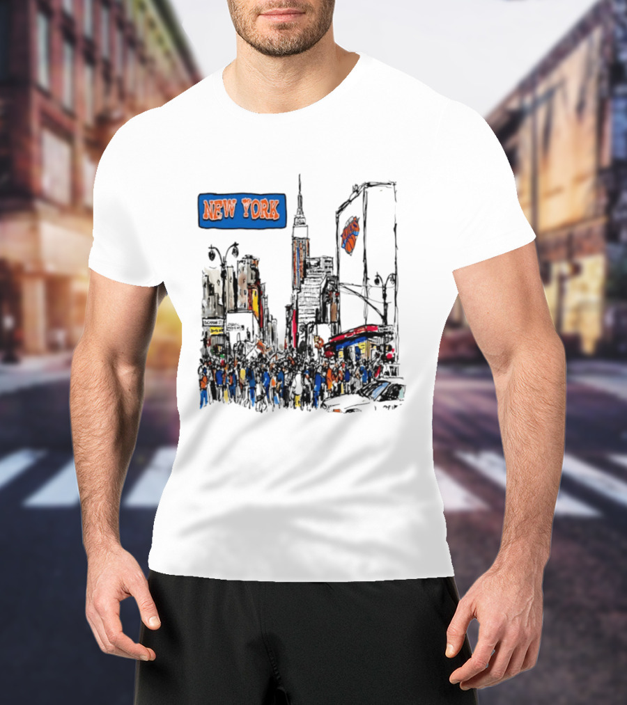 New York Knicks NBA City Skyline Street Scene Basketball Team T-Shirt