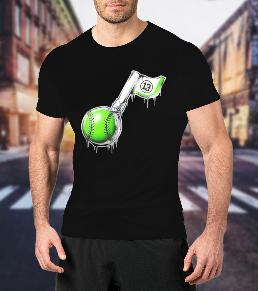 13 Baseball Lollipop Dripping Ice Cream Green Ball T-Shirt