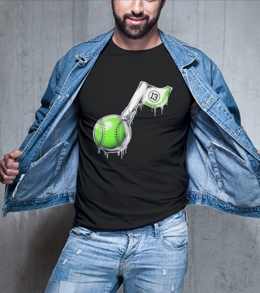 13 Baseball Lollipop Dripping Ice Cream Green Ball T-Shirt