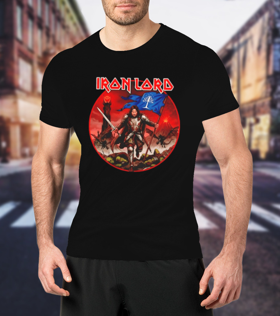Lord Of The Rings Aragorn Iron Lord Middle Earth Battle With Flag And Sword T-Shirt