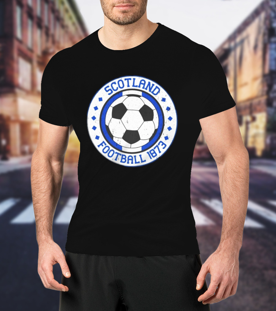 Scotland Football Soccer Ball Emblem 1873 Vintage Blue And White T-Shirt