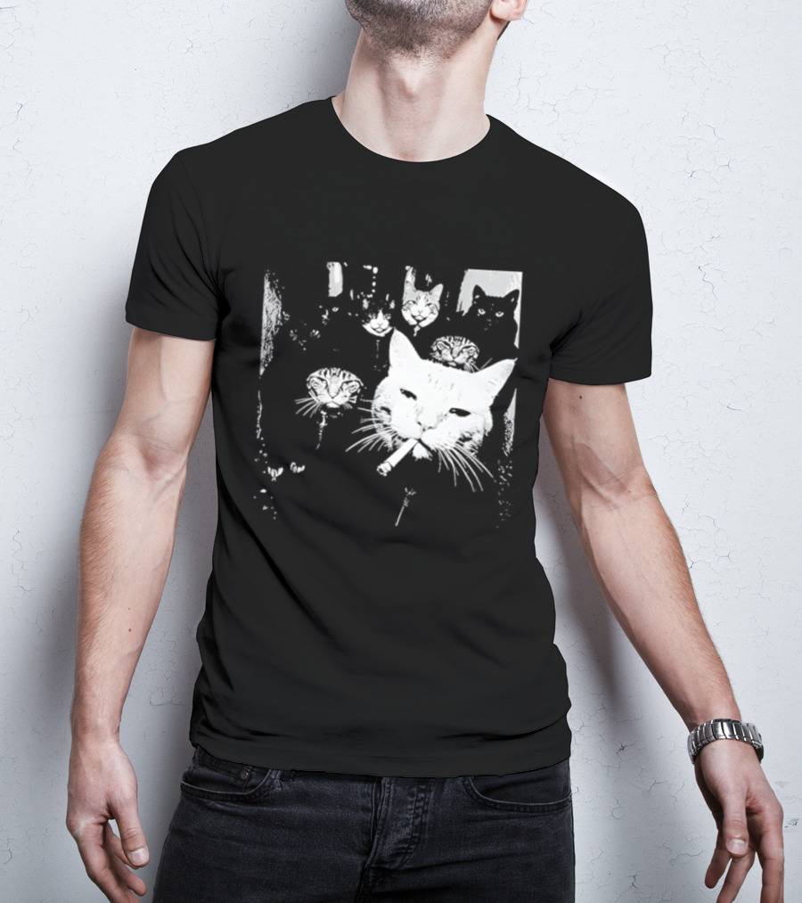 Smoking Cats Street Gang Hardened Feline Crew Members Motorcycle Club T-Shirt