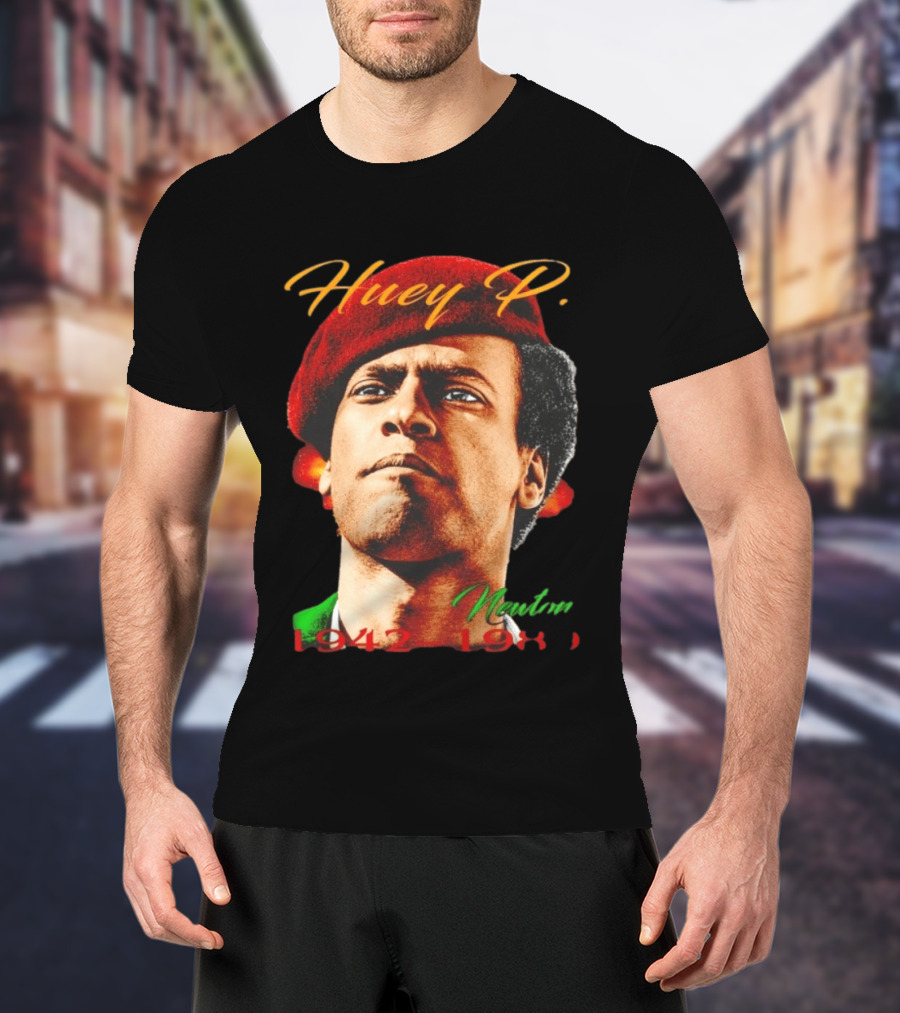 Huey P. Newton 1942 1989 Red Beret Green Jacket T-Shirt