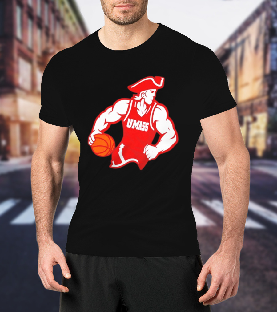UMass Basketball Player Minuteman Holding Basketball T-Shirt