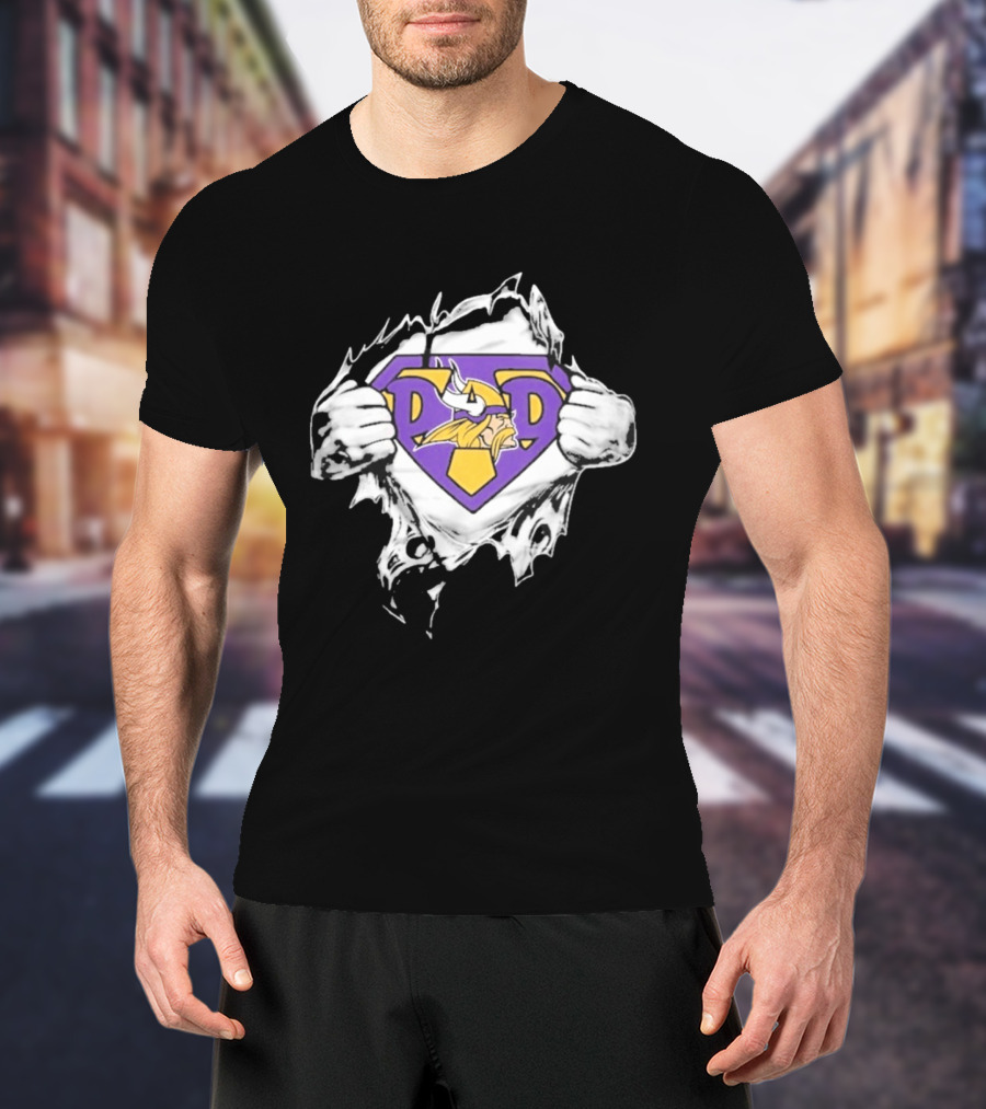 Minnesota Vikings Super Dad Purple Yellow Ripped Chest T-Shirt