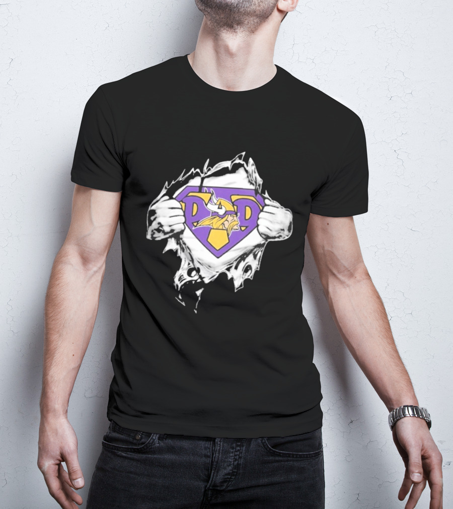 Minnesota Vikings Super Dad Purple Yellow Ripped Chest T-Shirt