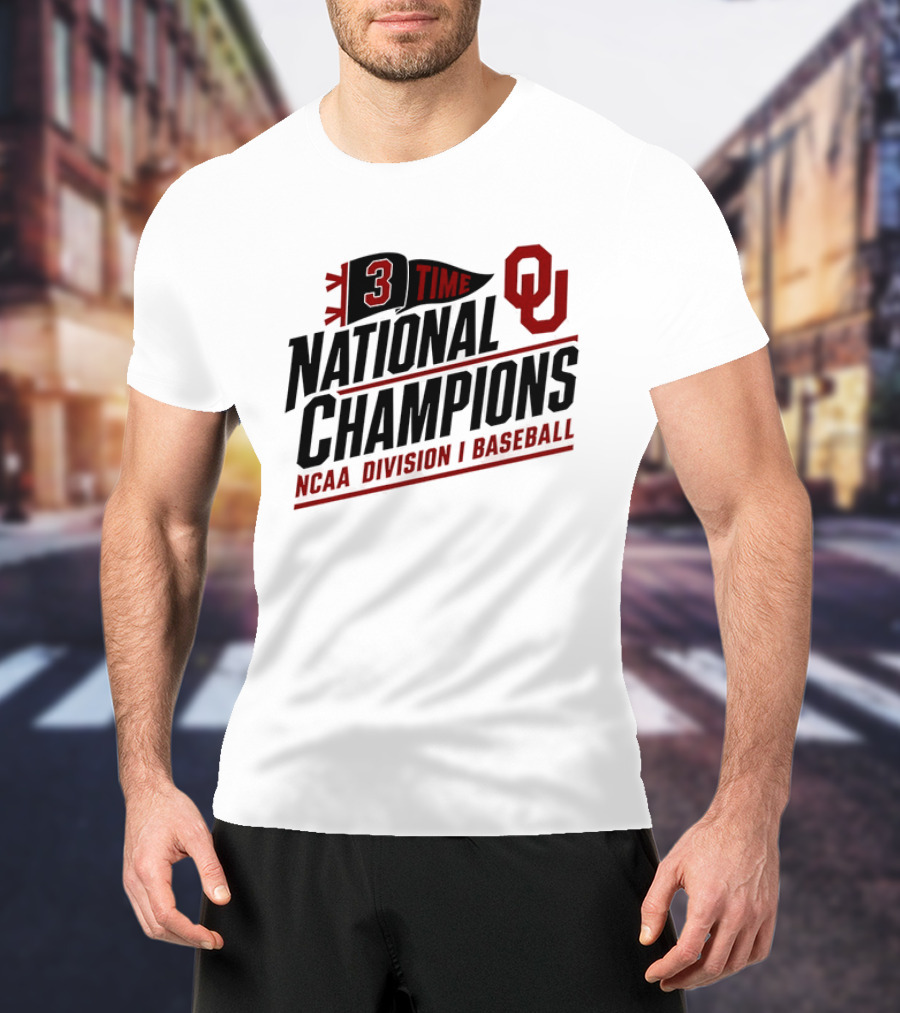 3 Time National Champions OU NCAA Division I Baseball T-Shirt