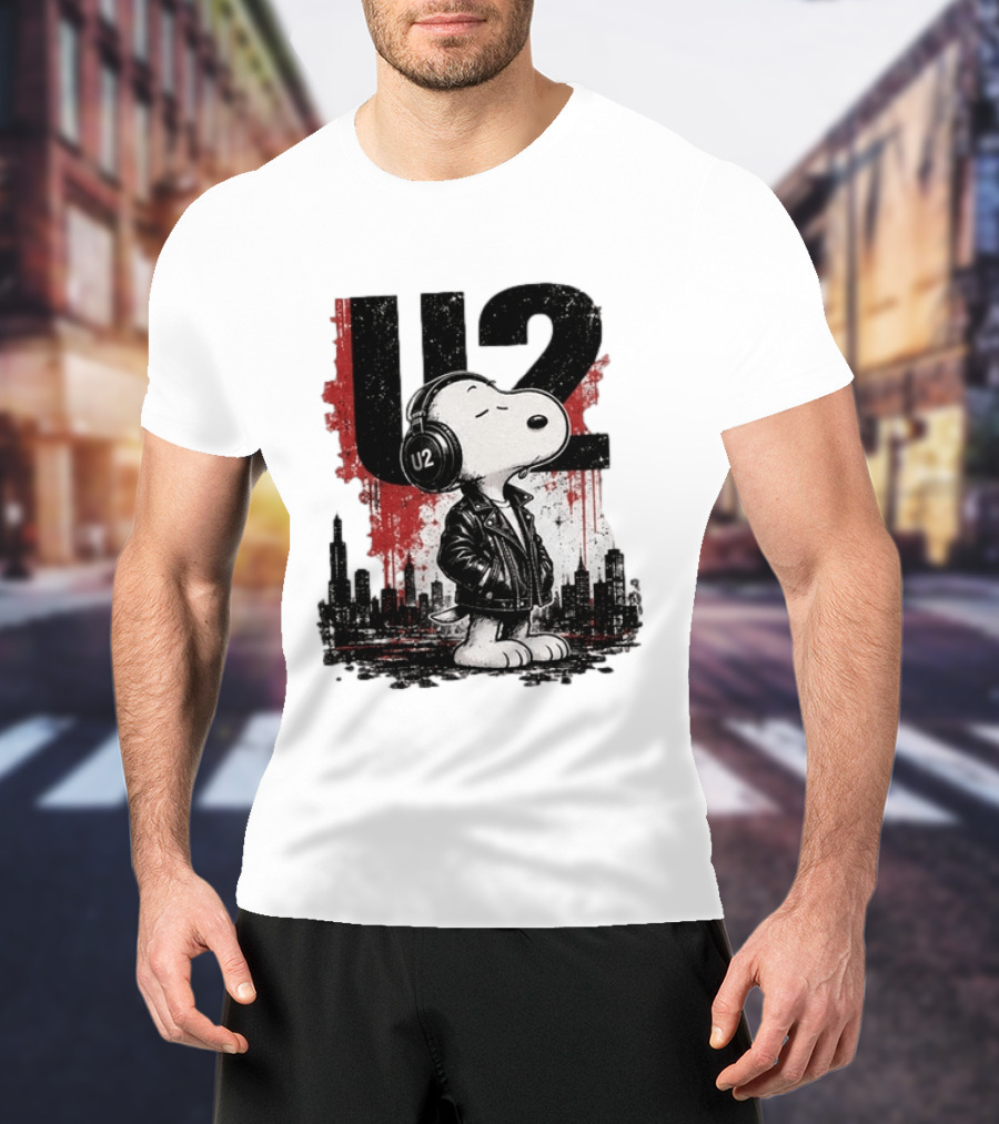 Snoopy U2 On Sky One Dream One Fearless Heart Urban Skyline T-Shirt
