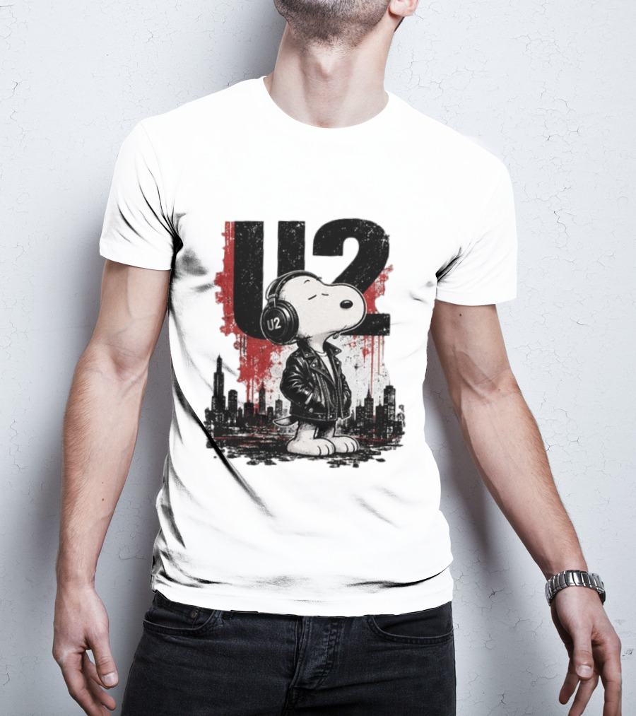 Snoopy U2 On Sky One Dream One Fearless Heart Urban Skyline T-Shirt