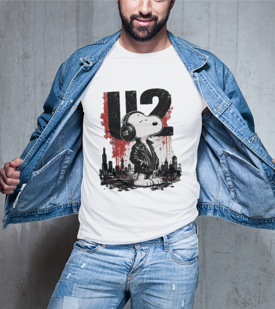 Snoopy U2 On Sky One Dream One Fearless Heart Urban Skyline T-Shirt