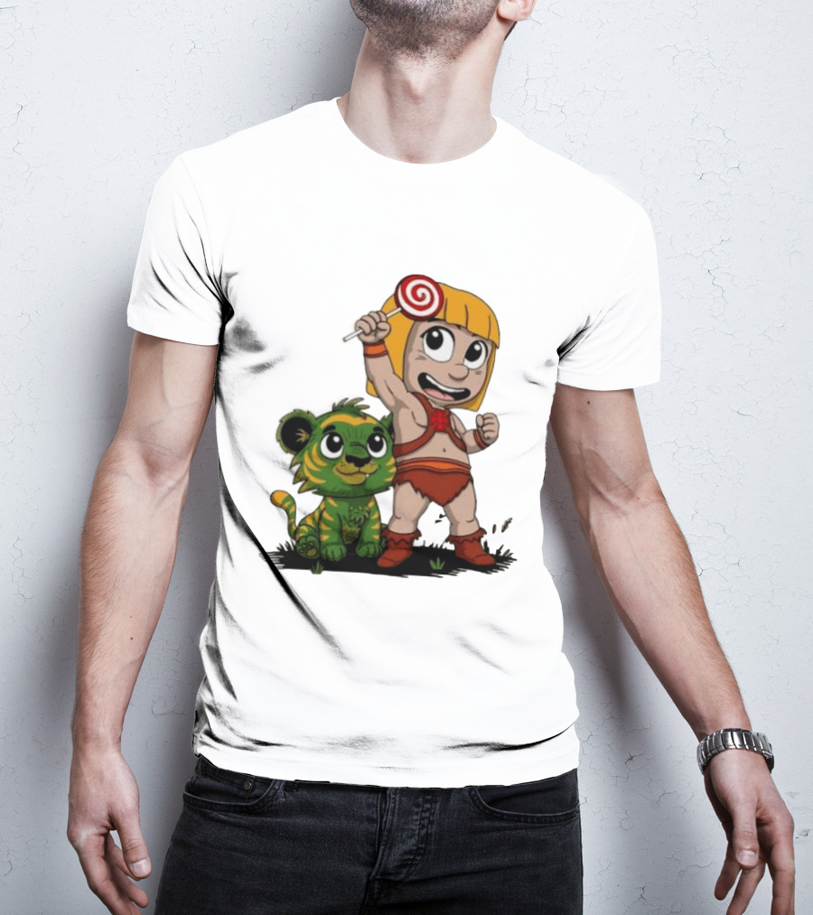 Master Of Kindergarten He Man Chibi With Tiger And Lollipop T-Shirt