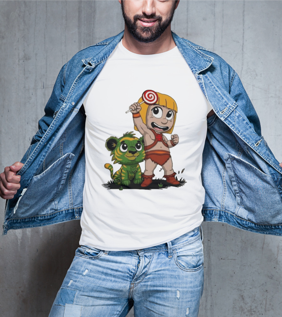 Master Of Kindergarten He Man Chibi With Tiger And Lollipop T-Shirt