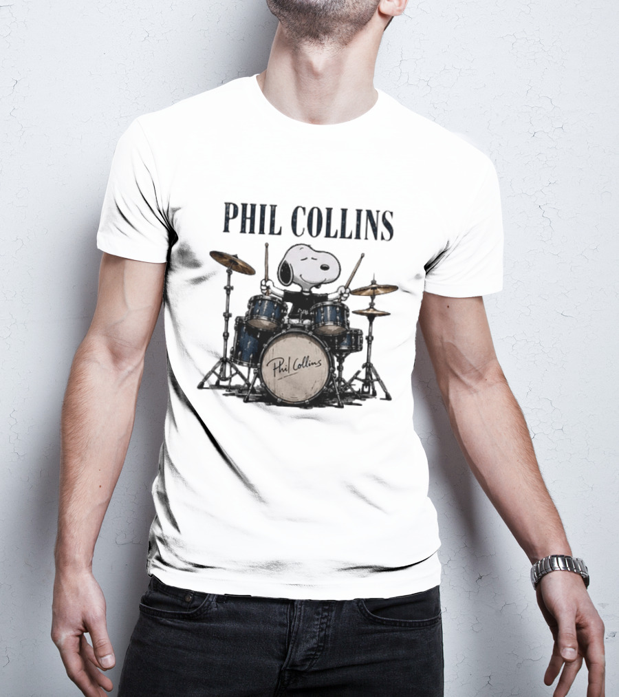 Snoopy Playing Drums Phil Collins Feel The Rhythm Trust The Heart Let It Flow T-Shirt