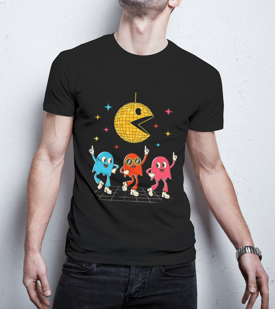 Pac Man Disco Ball And Ghosts Dance Arcade Party T-Shirt