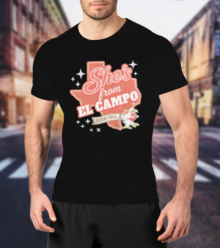 She's From El Campo I Can Tell Texas Outline Football T-Shirt