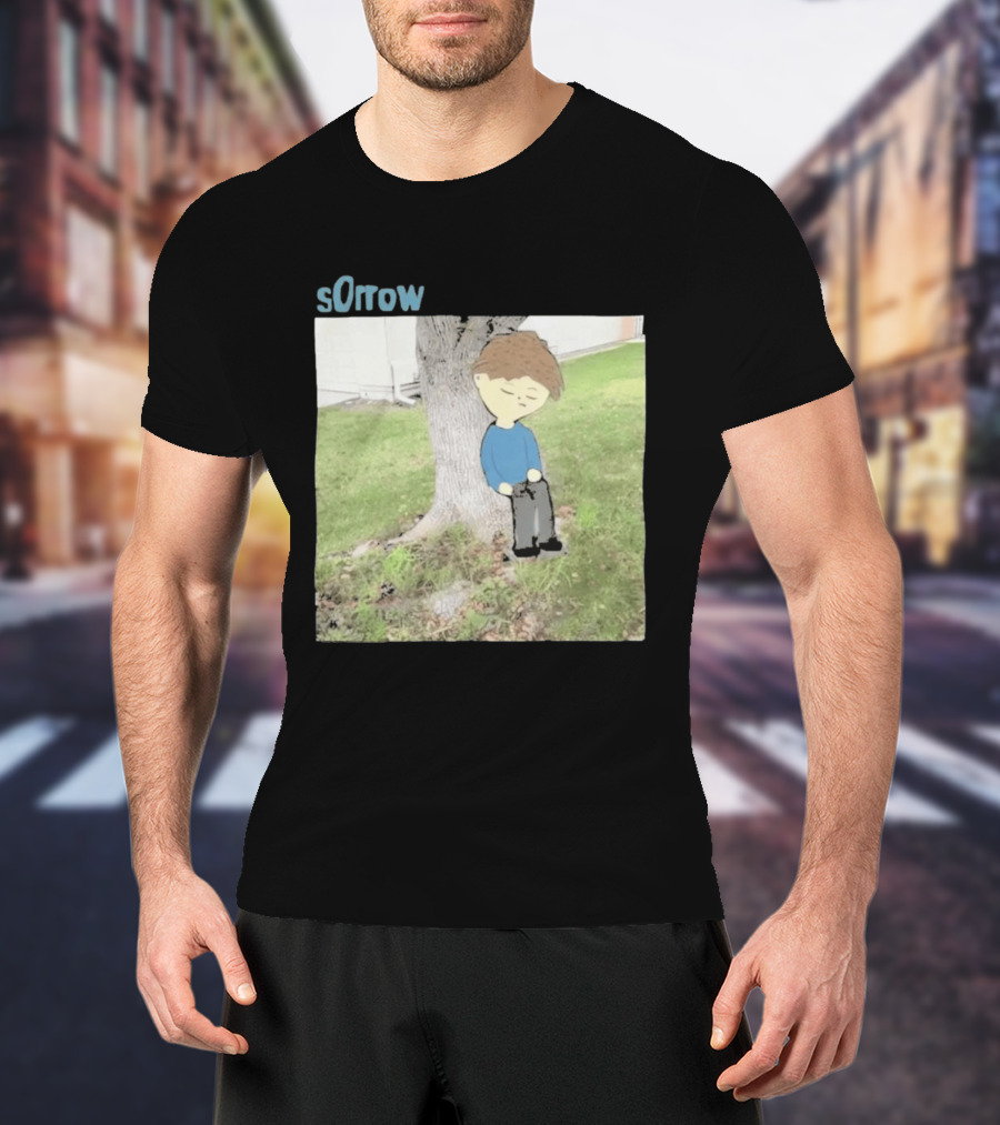 Sorrow Unhappy Sad Boy Leaning Against Tree T-Shirt