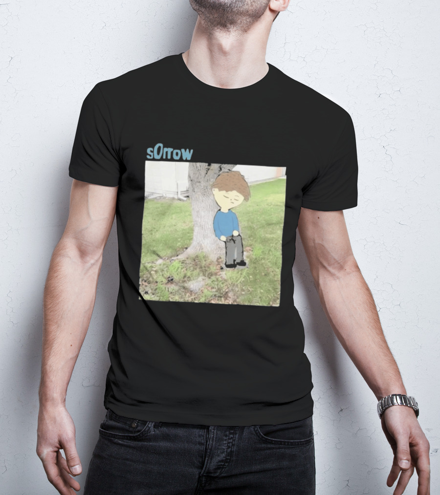 Sorrow Unhappy Sad Boy Leaning Against Tree T-Shirt