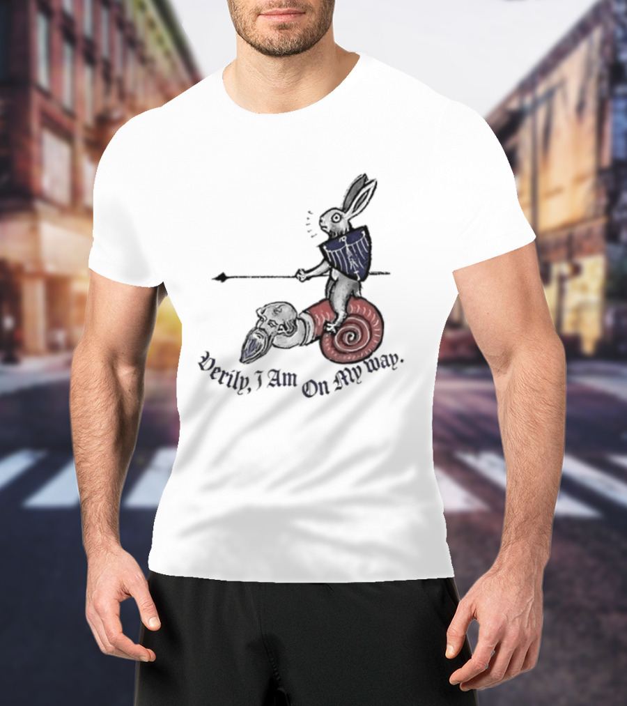 Verily I Am On My Way Knighted Rabbit Snail Medieval Marginalia T-Shirt