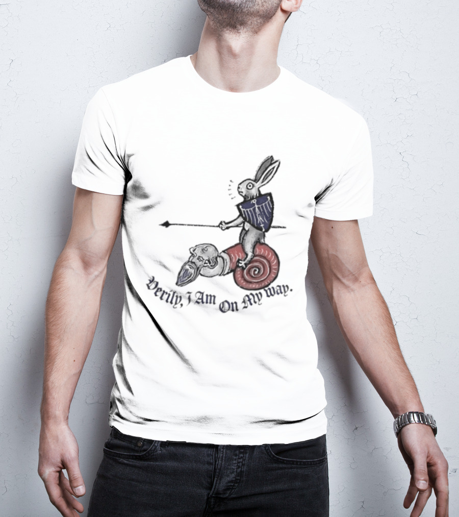 Verily I Am On My Way Knighted Rabbit Snail Medieval Marginalia T-Shirt