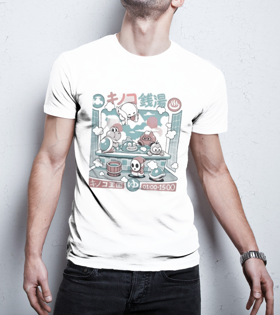 Mushroom Bathhouse Ilustrata Onsen Adventure Kanji Pixel T-Shirt